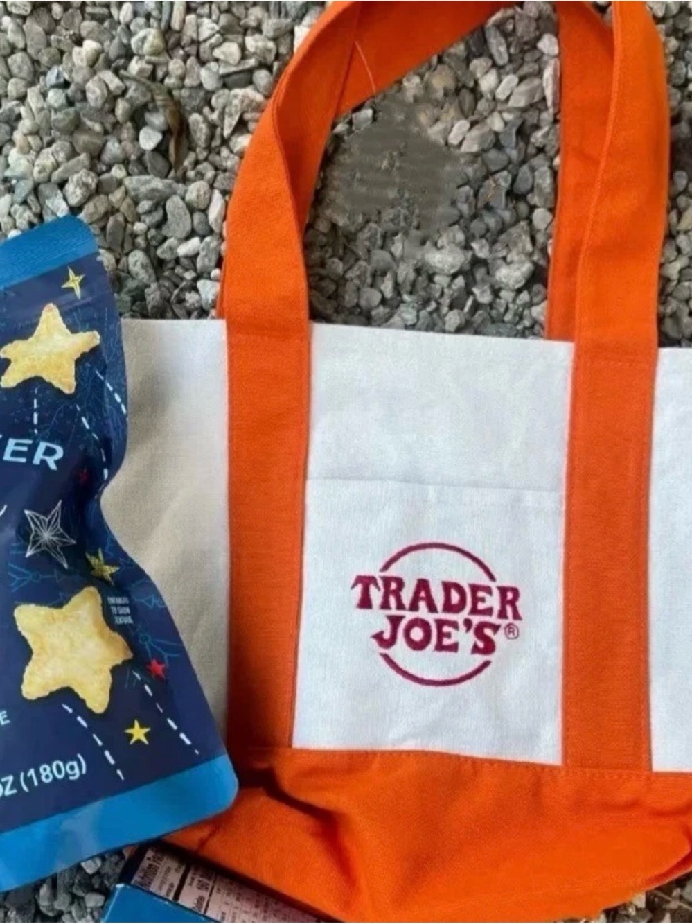 Trader Joe's Orange & White Mini Canvas Tote. CUTE for HALLOWEEN! - Picture 2 of 2